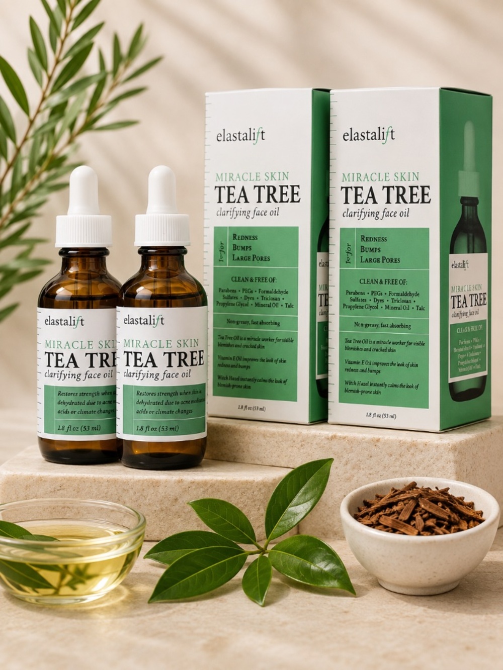 2x ElastaliFt Tea Tree Clarifying Face Oil 1.8 oz 53ml Miracle Skin NEW